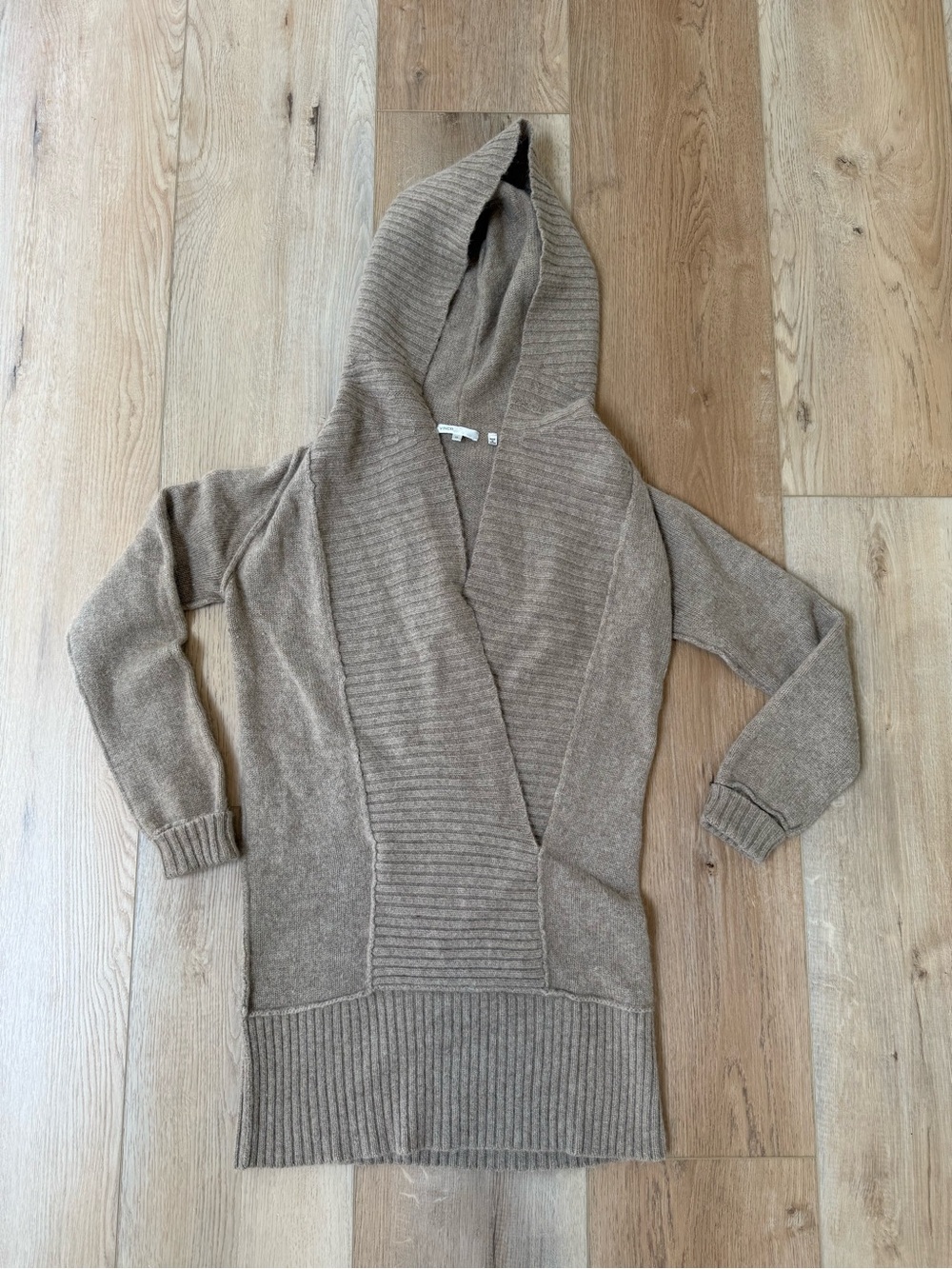 Vince Hooded Longline Sweater in Taupe